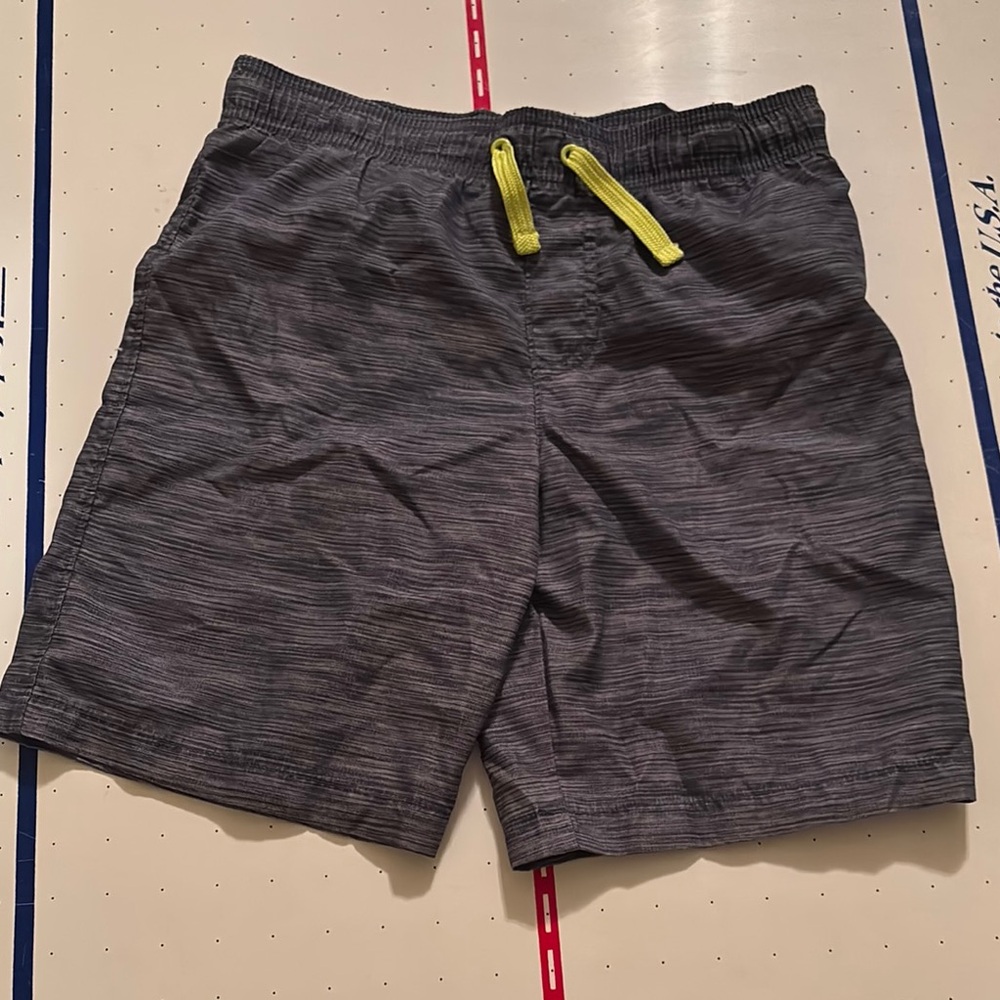 Cat & Jack Kids Swim Trunks - Gray with Yellow Drawstring Boys Size 8 Used
